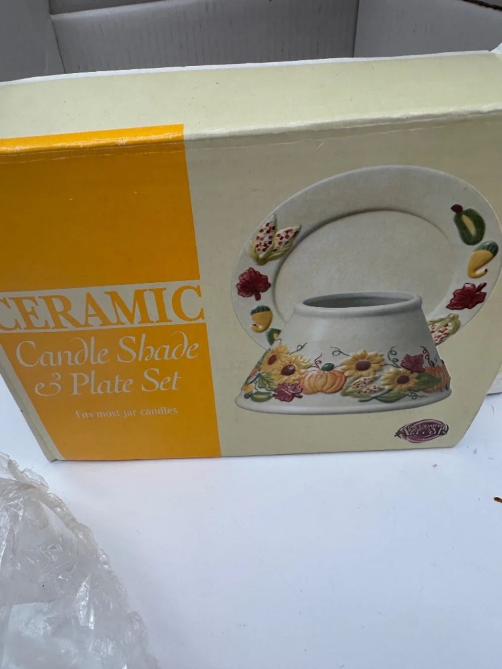 Fall Pumpkins & Sunflowers Ceramic Large Jar Candle Shade & Plate Set